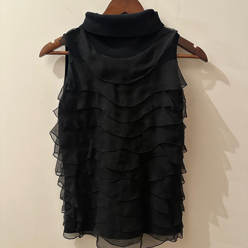 Carolina Herrera Black Ribbed Collar Top